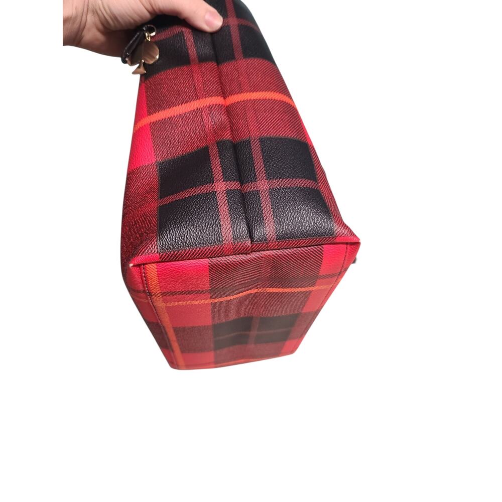 Kate Spade Ryan Plaid Medium Tote Red Black Buffalo Check - Picture 6 of 8